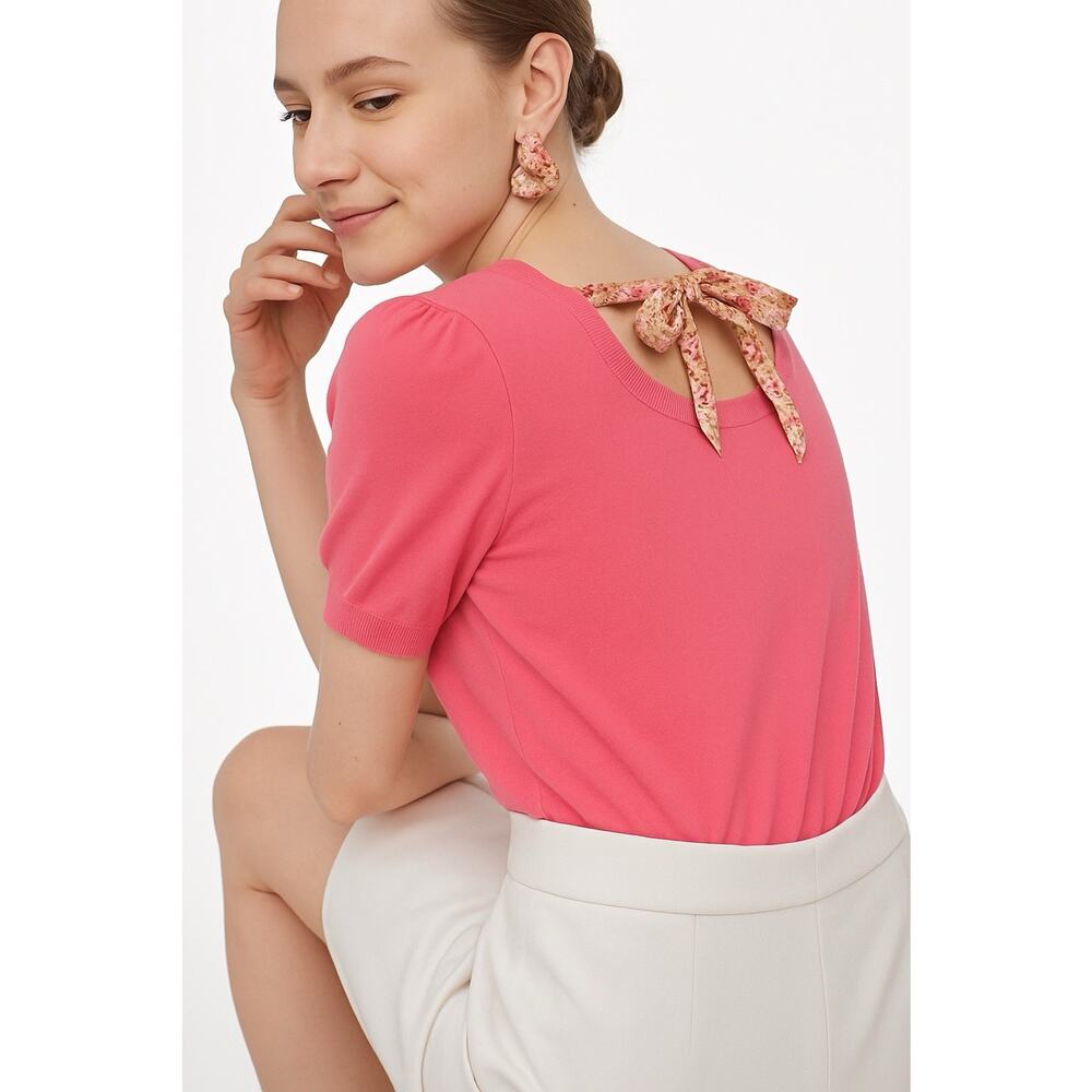 J. Crew Coral Pink Short-Sleeve Bow-Back Top